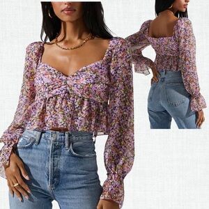 ASTR Purple Floral Blouse Size M